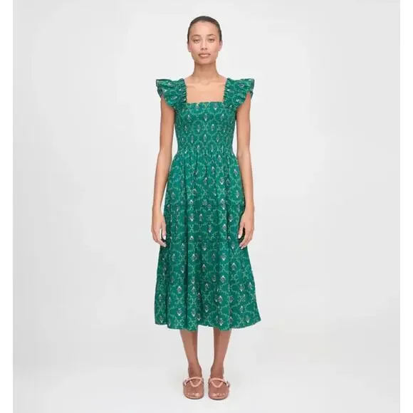 HILL HOUSE The Ellie Nap Dress Emerald Trellis Green Floral Sz XS $178 {3M3} - Picture 3 of 8